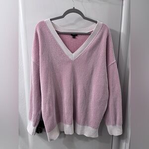 Torrid Light Pink and White Striped V-Neck Sweater